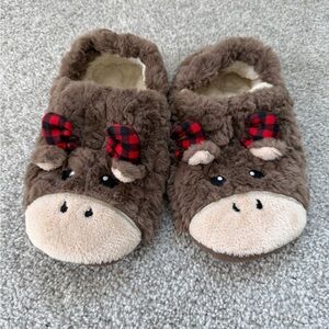 Brown Animal Slippers with Red Plaid Bows